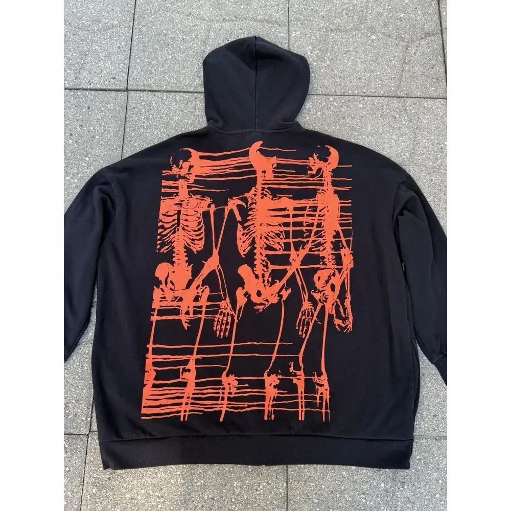 Social Collision Skeleton Zip Up Hoodie 2XL Black Orange Goth Grunge Emo Punk
